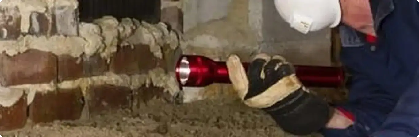 Pest control technician inspecting a crawl space for ant activity in Waterford, PA