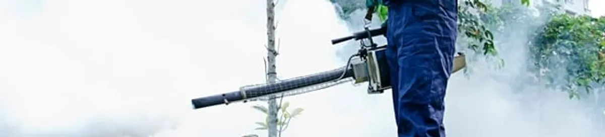 Pest control technician fogging an outdoor area for insect control in Erie, PA